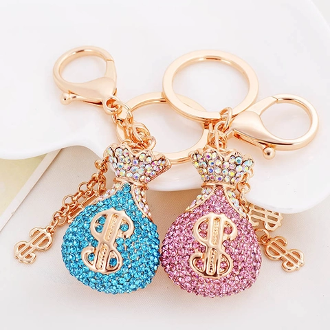 Llavero de Bolsa de Dinero con Strass Colgante de Signo de Dólar Aleación Cristal Adorno de Bolso para Mujer Joyería Decorativa