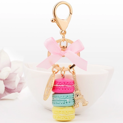 Korean Style Macaron Eiffel Tower Keychain Satin Bow Bag Charm Pendant Fashion Alloy Exquisite Keyring For Women Accessories