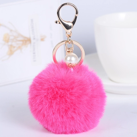 Elegant Plush Ball Keychain With Artificial Pearl Faux Rabbit Fur Pompom Bag Charm For Women Purse Backpack Hanging Accessory