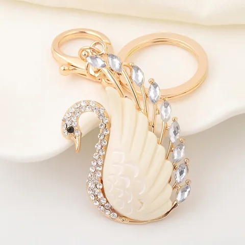 Eleganter Schwan Schlüsselanhänger Vergoldete Legierung Funkelnder Strass Taschenanhänger Für Damen Mode Schmuck Deko Schlüsselring Geschenk