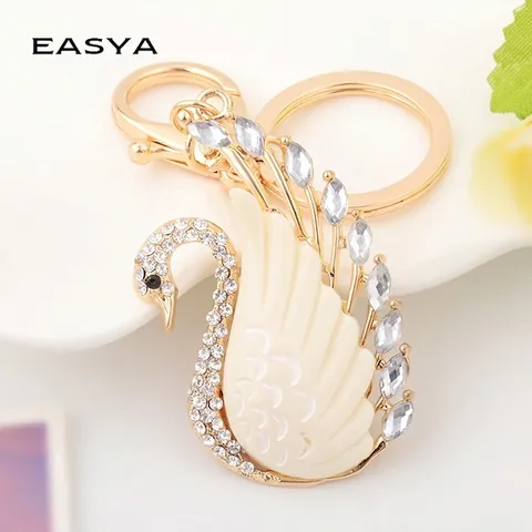 Llavero Elegante de Cisne Aleación Chapada en Oro con Diamantes de Imitación Brillantes Colgante de Bolso para Mujer Joyería de Moda Decoración Regalo