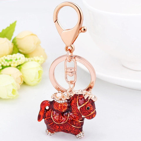 Chinese Style Enamel Horse Keychain Zinc Alloy Rhinestone Artificial Pearl Lucky Zodiac Animal Bag Pendant Gift For Women