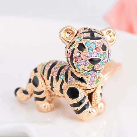 Creative Cute Tiger Keychain Alloy Rhinestone Enamel Animal Bag Charm Car Key Ring Pendant For Women Gift Accessories