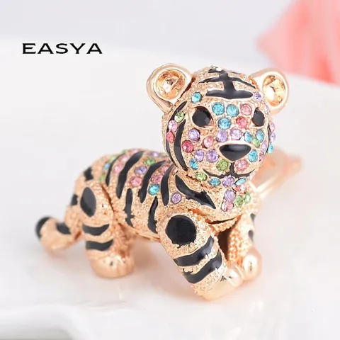 Creatieve Schattige Tijger Sleutelhanger Legering Strass Emaille Dier Tas Bedeltje Auto Sleutelring Hanger Voor Vrouwen Cadeau
