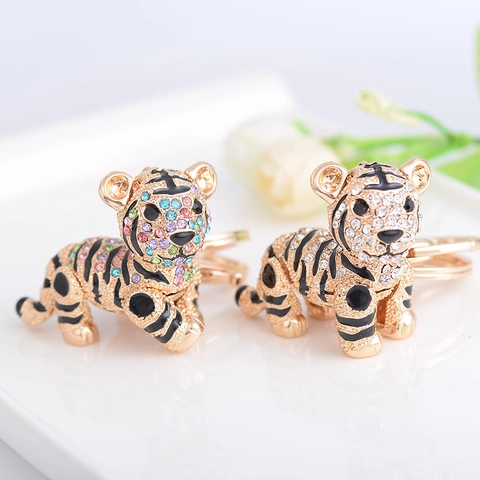 Creatieve Schattige Tijger Sleutelhanger Legering Strass Emaille Dier Tas Bedeltje Auto Sleutelring Hanger Voor Vrouwen Cadeau