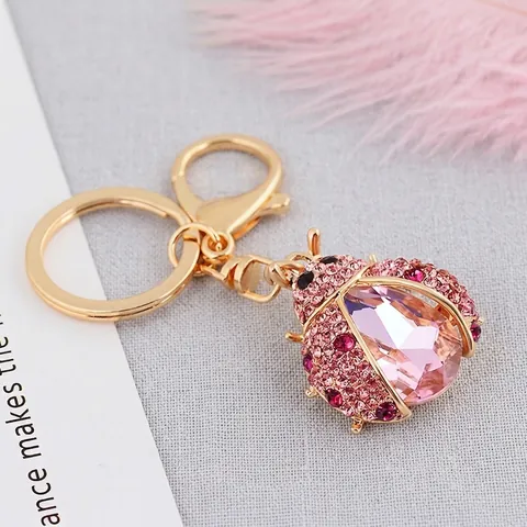 Rhinestone Ladybug Keychain Gold Plated Zinc Alloy Beetle Bag Pendant Crystal Animal Keychain For Women Gift