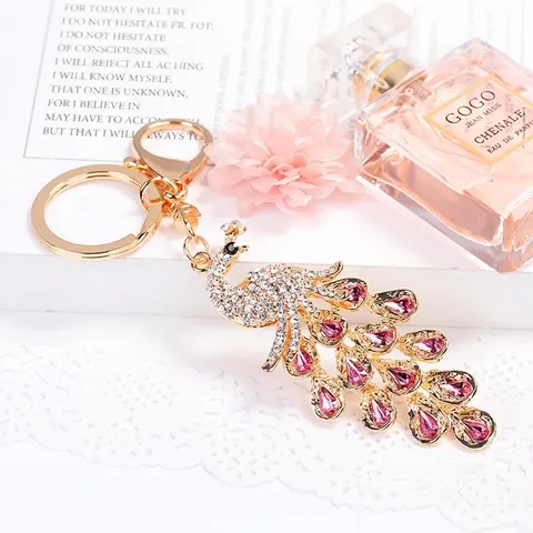Elegante Portachiavi a Forma di Pavone con Strass in Lega di Metallo Pendente per Borsa Forma di Animale Regalo per Donna