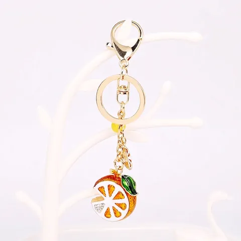 Kreativer Legierung Strass Frucht Zitrone Orange Scheibe Schlüsselanhänger Emaille Tasche Anhänger Für Damen Geschenk