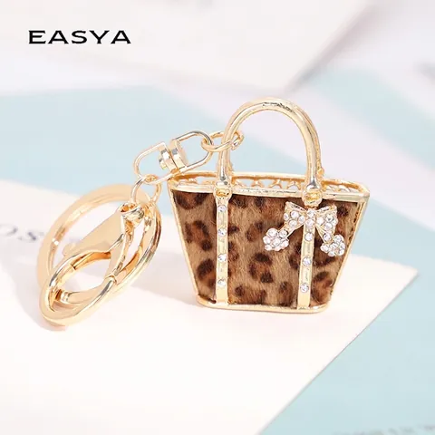 Llavero de Bolso con Estampado de Leopardo Aleación Moda Colgante de Metal Dorado Lazo de Strass Accesorio Regalo Mujer