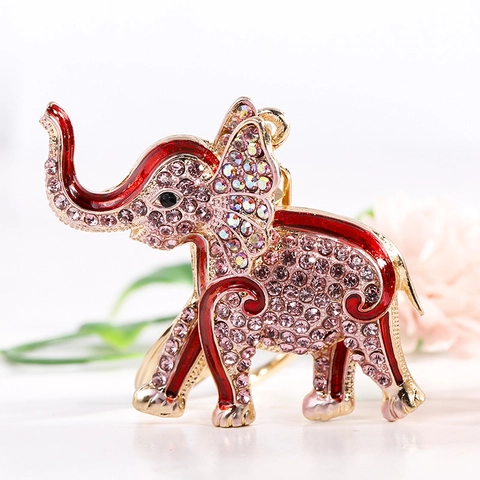 Fashion Alloy Rhinestone Elephant Keychain Colorful Enamel Animal Bag Pendant Glitter Rhinestone Accessories Bag Charm For Women