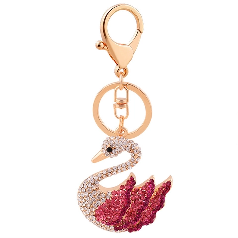 Luxe Zwaan Sleutelhanger met Strass Kleurverloop Legering Kristal Tas Hanger voor Dames Elegante Auto Sleutelring Sieraden