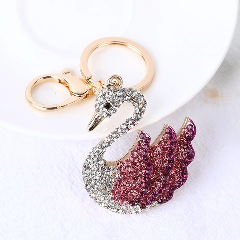 Luxe Zwaan Sleutelhanger met Strass Kleurverloop Legering Kristal Tas Hanger voor Dames Elegante Auto Sleutelring Sieraden
