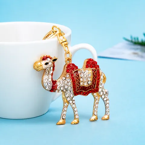 Luxury Zinc Alloy Rhinestone Camel Keychain Exquisite Exotic Enamel Animal Pendant For Bag Decoration Gift Accessories