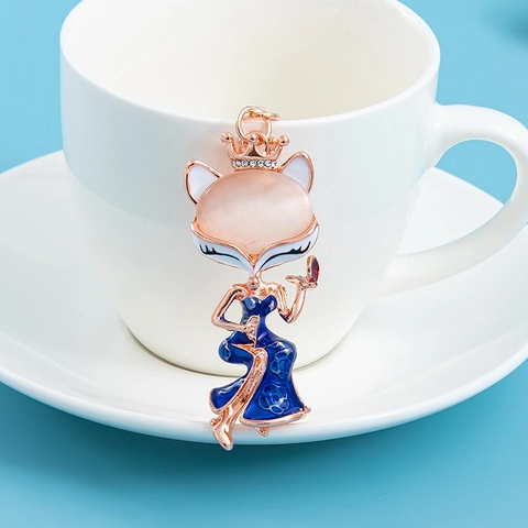 Chinese Style Creative Fox Enamel Keychain For Women Zinc Alloy Rhinestone Bag Pendant Vintage Cartoon Animal Key Ring