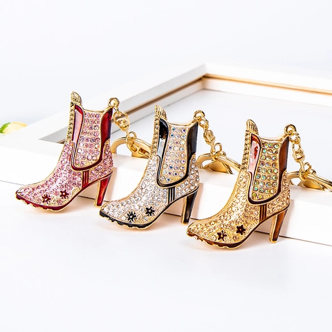 Mode Zinklegierung Strass High Heel Stiefel Schlüsselanhänger Emaille Schuh Anhänger Tasche Charme Funkelnd Stiefel Accessoire Damen Geschenk