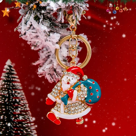 Portachiavi Babbo Natale di Natale in Lega di Zinco Strass Smalto Simpatico Cartone Animato Ciondolo per Borsa Regalo Gioielli