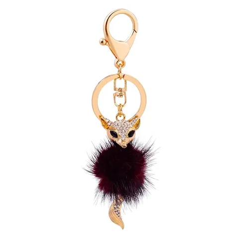 Mode Fuchs Schlüsselanhänger Legierung Strass Eingelegt Plüschball Taschenanhänger Für Damen Süßer Tieranhänger Schmuck Geschenk