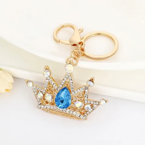 Sparkling Rhinestone Crown Keychain Zinc Alloy Inlaid With Water Drop Shaped Artificial Crystal Bag Charm Pendant Women Gift