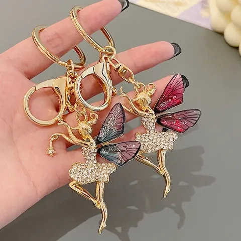 Eleganter Feen Schmetterling Engel Schlüsselanhänger Zinklegierung Strass Ballett Mädchen Tasche Anhänger Auto Schlüsselring Geschenk