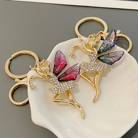 Eleganter Feen Schmetterling Engel Schlüsselanhänger Zinklegierung Strass Ballett Mädchen Tasche Anhänger Auto Schlüsselring Geschenk