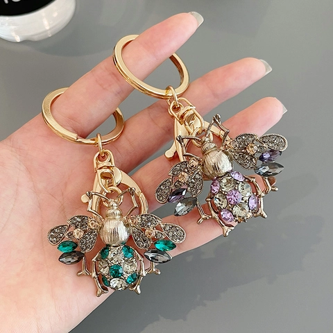 Portachiavi con Ape di Strass Scintillante in Lega Dorata Ciondolo per Borsa a Forma di Insetto Gioiello per Auto Regalo Donna