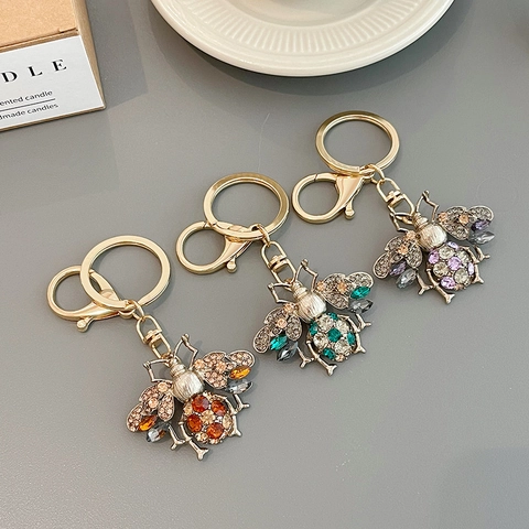 Portachiavi con Ape di Strass Scintillante in Lega Dorata Ciondolo per Borsa a Forma di Insetto Gioiello per Auto Regalo Donna