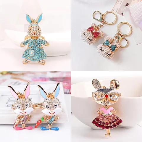 Schattige Cartoon Strass Konijn Sleutelhanger Legering Kristal Dier Tas Charm Voor Vrouwen Meisjes Cadeau Mode Sieraden