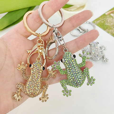Süßer Frosch Strass Schlüsselanhänger Für Damen Tierform Legierung Metall Anhänger Tasche Charm Auto Schlüsselring Luxus Accessoire