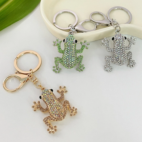 Süßer Frosch Strass Schlüsselanhänger Für Damen Tierform Legierung Metall Anhänger Tasche Charm Auto Schlüsselring Luxus Accessoire