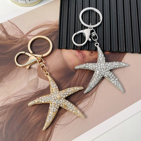 Llavero de Estrella de Mar con Diamantes de Imitación Aleación Metálica Brillante Cierre de Langosta Colgante Accesorios Mujer