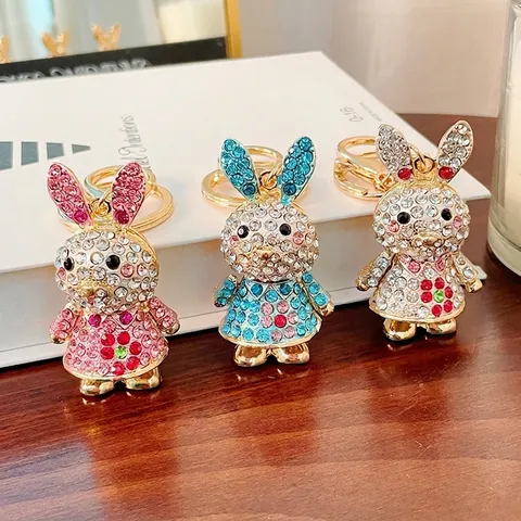 Strass Hase Schlüsselanhänger Zinklegierung Funkelnd Cartoon Hase Tasche Anhänger Auto Schlüsselring Ornament Für Damen Mädchen Geschenk