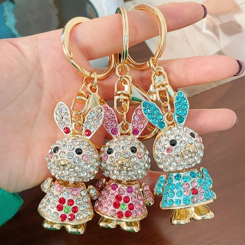 Strass Hase Schlüsselanhänger Zinklegierung Funkelnd Cartoon Hase Tasche Anhänger Auto Schlüsselring Ornament Für Damen Mädchen Geschenk