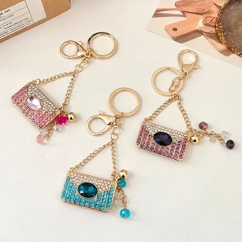 Lussuoso Portachiavi a Forma di Borsa a Busta con Strass per Donna Lega di Zinco Pietra Preziosa Artificiale Ciondolo Moda Portachiavi Regalo