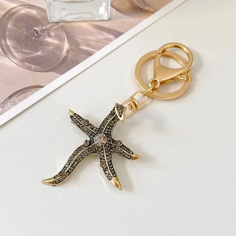 Portachiavi in Lega a Forma di Stella Marina Con Strass Grigi Spilla Doppio Uso Ciondolo per Borsa Oro Gioielli Regalo Donna