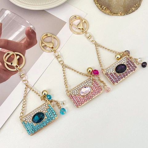 Lussuoso Portachiavi a Forma di Borsa a Busta con Strass per Donna Lega di Zinco Pietra Preziosa Artificiale Ciondolo Moda Portachiavi Regalo