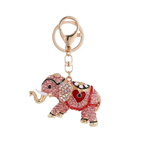 Creative Rhinestone Heart Elephant Keychain Alloy Animal Bag Charm Sparkling Crystal Key Ring Travel Souvenir Gift For Women