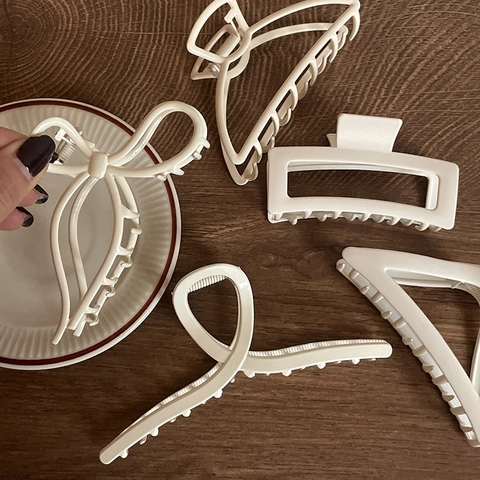 Stile Francese Minimalista Bianco Crema Lega Grande Molletta a Squalo Fermaglio Capelli Eleganti Accessori Capelli Opachi Donna