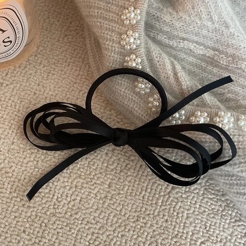 Franse Vintage Handgemaakte Satijnen Strik Haarclip Elegante Zwarte Stoffen Haarspeld Mode Hoofddeksel Voor Dames Dagelijkse Styling