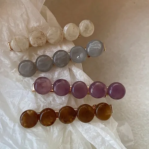 Fermaglio per Capelli con Perline in Acrilico a Motivo Marmoreo Stile Francese Becco di Rana in Lega per Donna Accessori Moda Coreana