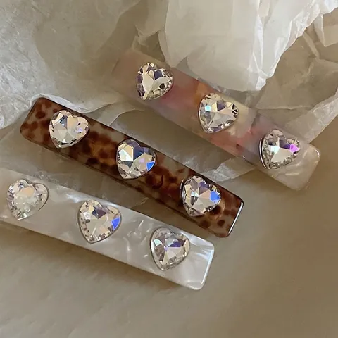 Fermaglio per Capelli in Tessuto con Strass a Cuore Stampa Leopardata Trama di Marmo Dolce Moda Frangia Clip Laterale Accessorio per Capelli Donna