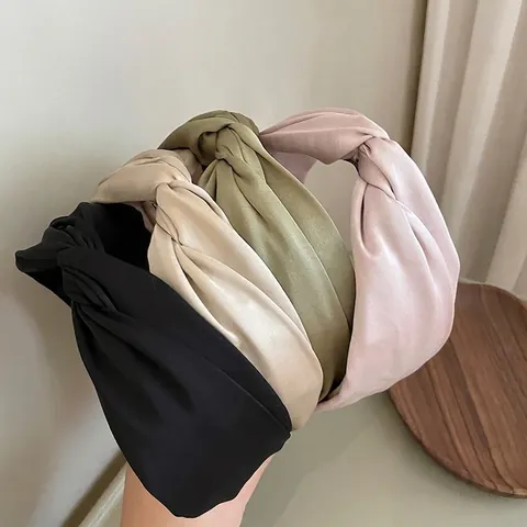 French Style Satin Twisted Knot Headband For Women Elegant Solid Color Wide Hairband Retro Fashion Hair Accessories