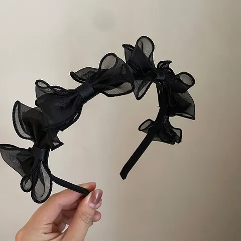 French Vintage Layered Mesh Bow Headband Elegant Organza Ruffle Hair Band Fashion Party Hair Accessories For Women