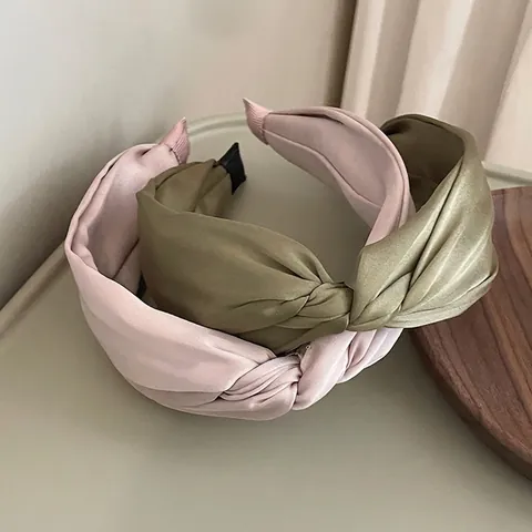 French Style Satin Twisted Knot Headband For Women Elegant Solid Color Wide Hairband Retro Fashion Hair Accessories