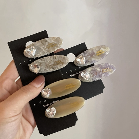 Elegante Fermaglio per Capelli in Acetato Marmorizzato Clip a Becco d'Anatra Con Strass a Cuore Fermaglio Laterale Geometrico Donna