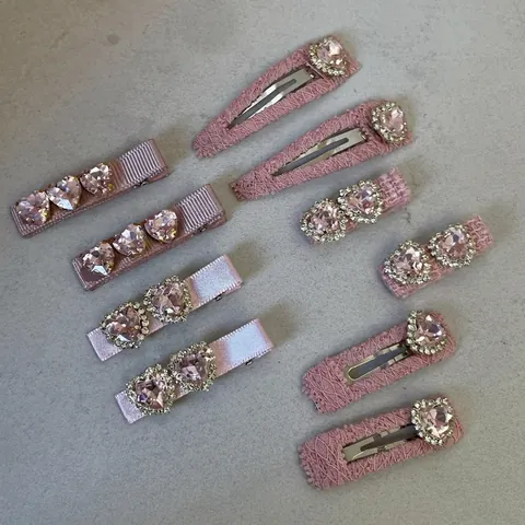 Vintage Rosa Herz Strass Haarklammer Für Damen Lolita Stoff Umwickelt Entenschnabel Clip Kawaii Haarschmuck