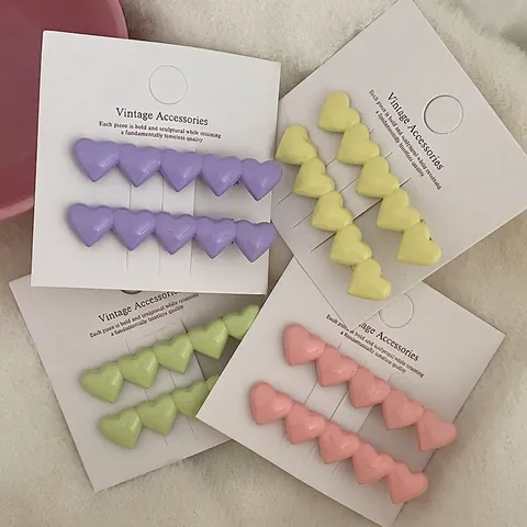 Macaron Color Heart Hair Clips Alloy Resin Cute Side Bangs Clips For Women Girls Fashion Sweet Hair Accessories