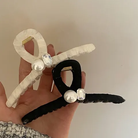 Großer Stoff Umwickelt Hai-Clip Für Damen Eleganter Künstliche Perle Strass Haarkralle Clip Mode Haarschmuck