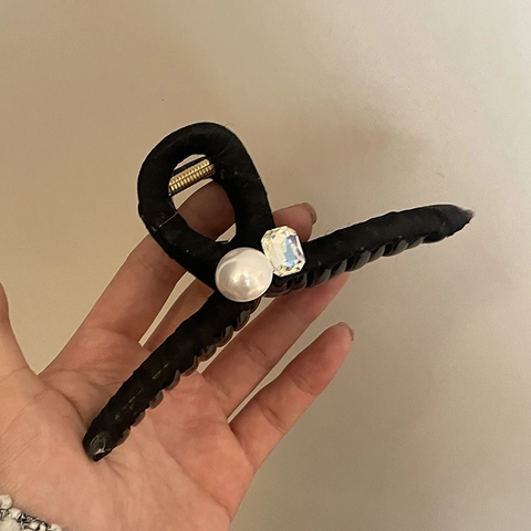 Großer Stoff Umwickelt Hai-Clip Für Damen Eleganter Künstliche Perle Strass Haarkralle Clip Mode Haarschmuck