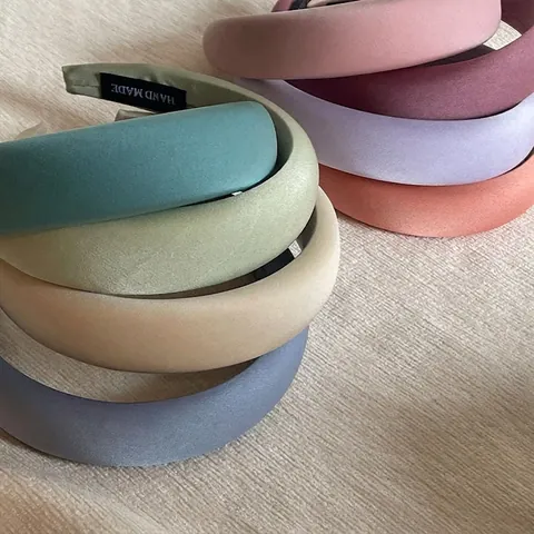 Women Fashion Padded Headband Solid Color Sponge Puffy Hairband Handmade Satin Fabric Hair Accessories Elegant Headwear