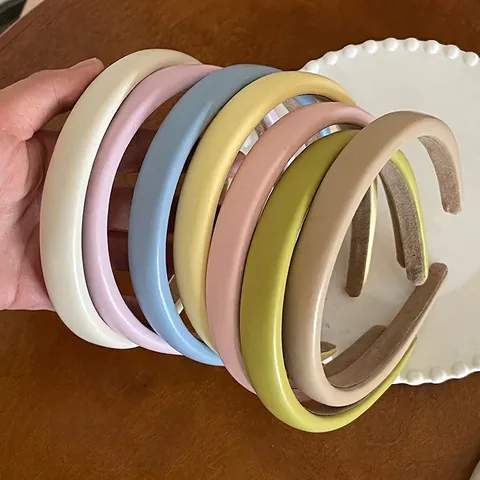 Women Korean Style Padded PU Leather Headband Solid Color Macaroon Sponge Hairband Retro High Top Hair Accessory